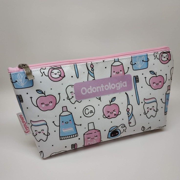 Necessaire Estampada Profissão Odontologia Odonto Dentista Material Impermeável