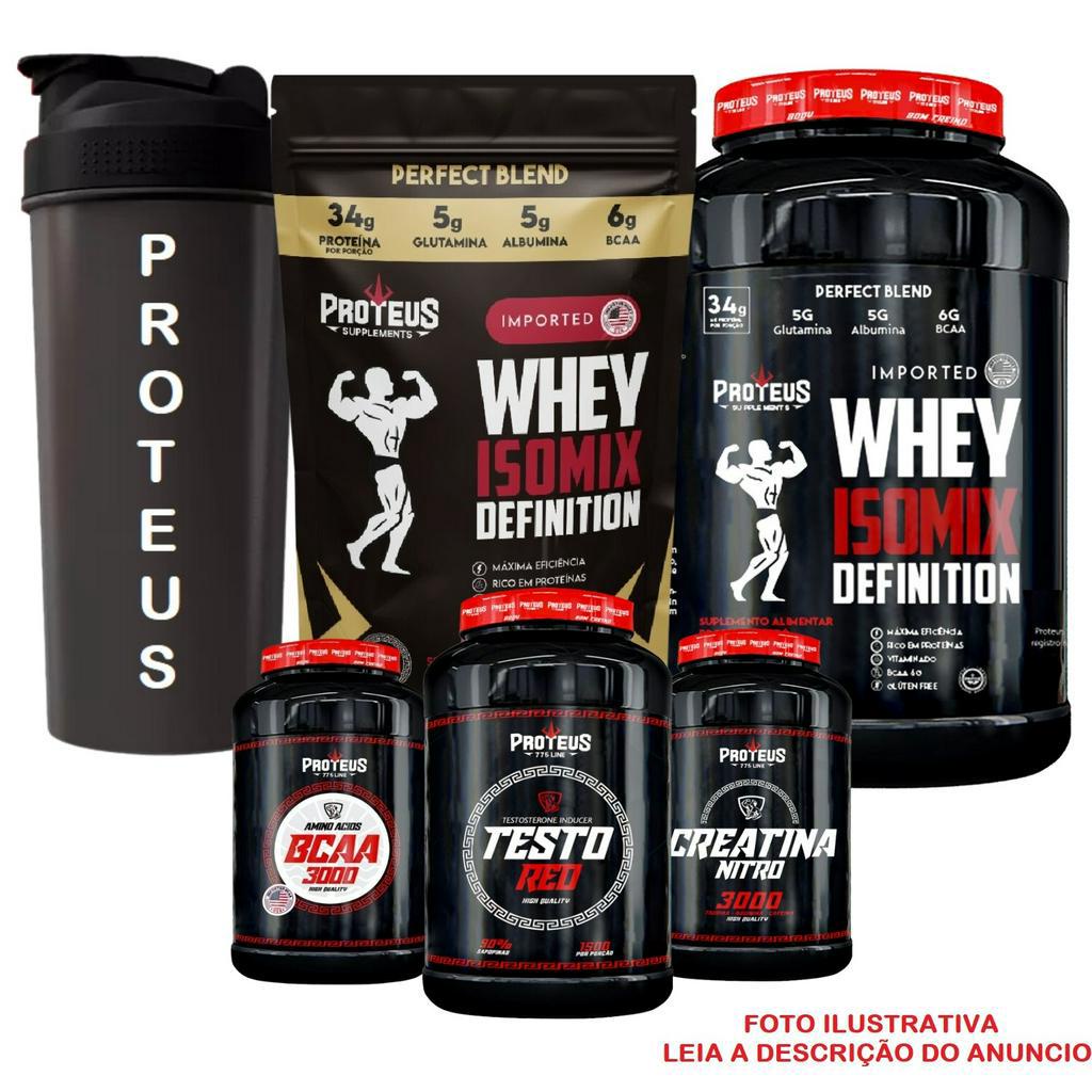 Kit Whey Protein Iso Mix 34gr Sache 1kg + Creatina + Bcaa + TestoRed ...