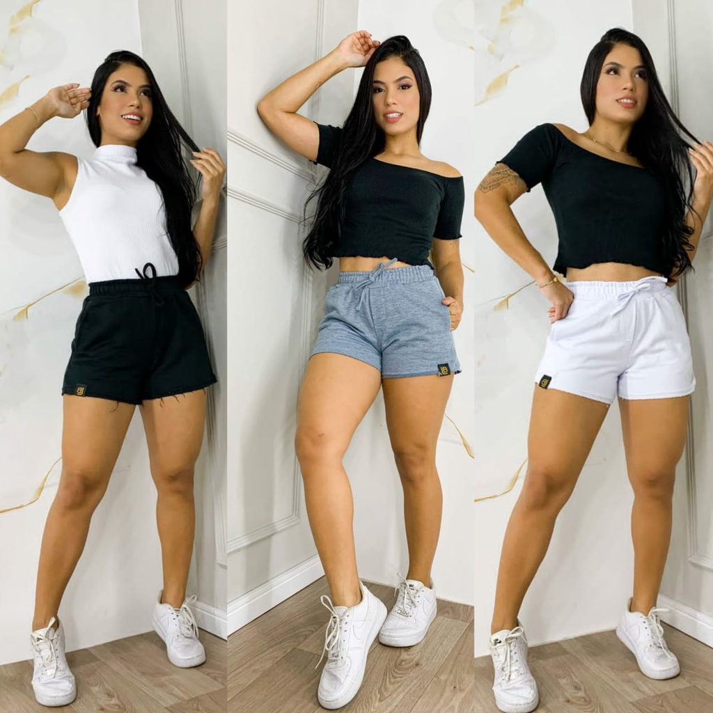 Kit 5 Short Feminino Cintura Alta Tipo Moletom Promoção