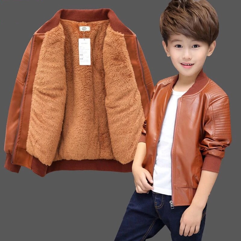 New Chegou Meninos Jaquetas De Couro PU Outono Inverno Roupas Da Moda Das Crianças Além De Veludo Grosso Outerwear Quente Para 2-14 Anos