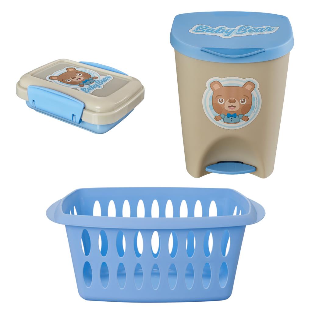 Kit Banho Bebe Banheiro c/ Saboneteira Lixeira 7,5L E Cesto