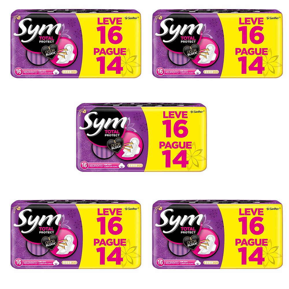 Kit 5 Absorventes Sym Total Protec Com Abas Leve 16 Pague 14 | Shopee ...