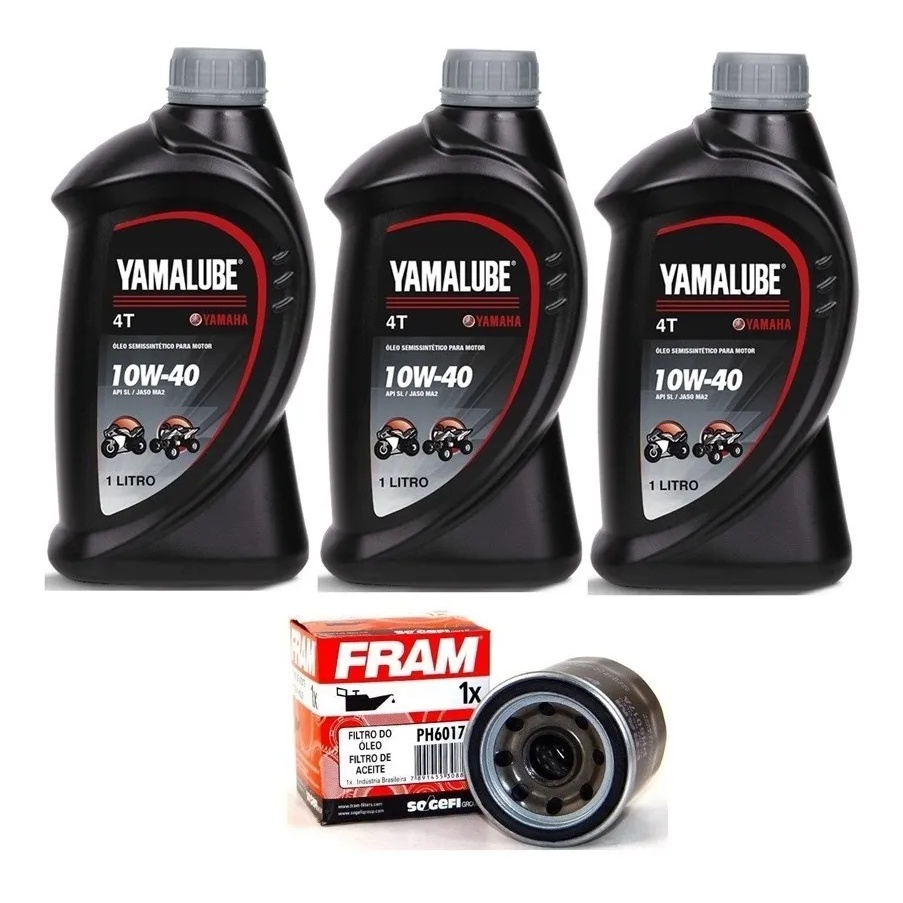 Kit Troca 3LTS Óleo Yamalube 10w40 + Fram PH6017 Yamaha Mt-03 07 MT-09 ...