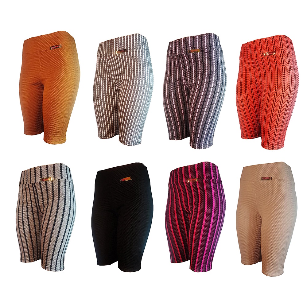 Pacote com 3 Bermuda Feminina, Malha Crepe colméia no Joelho, Cores sortidas, Tamanhos M, G, GG e ExtraG.