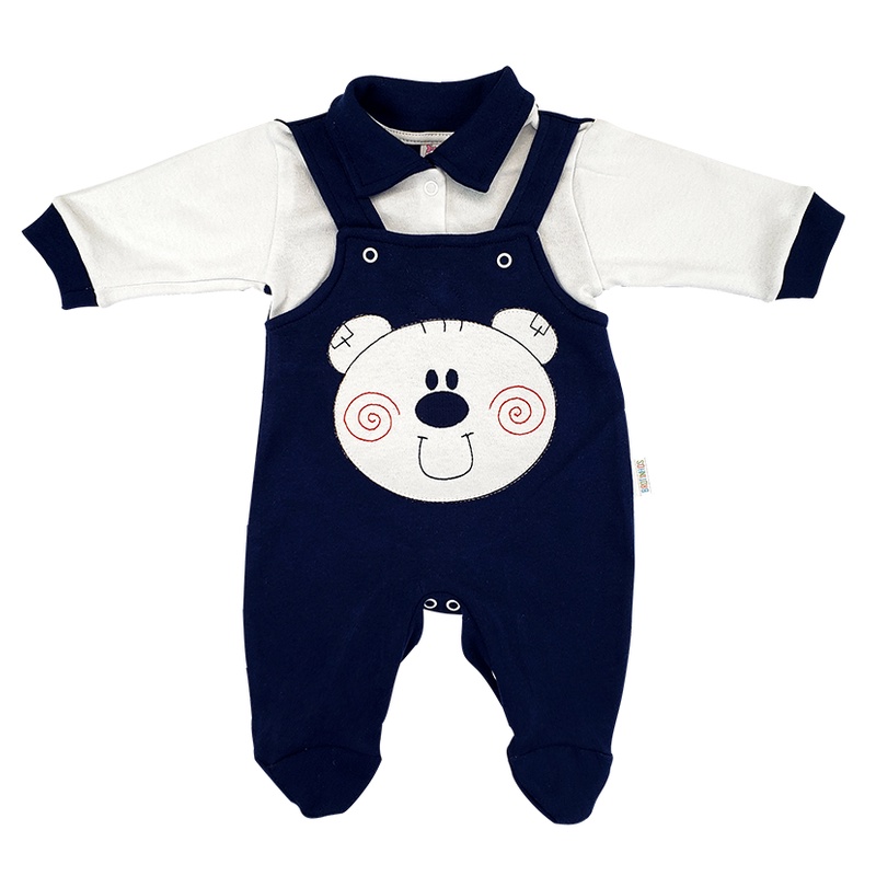 Macacão Bebê Jardineira Suedine Bordado Urso Menino Verão Malha