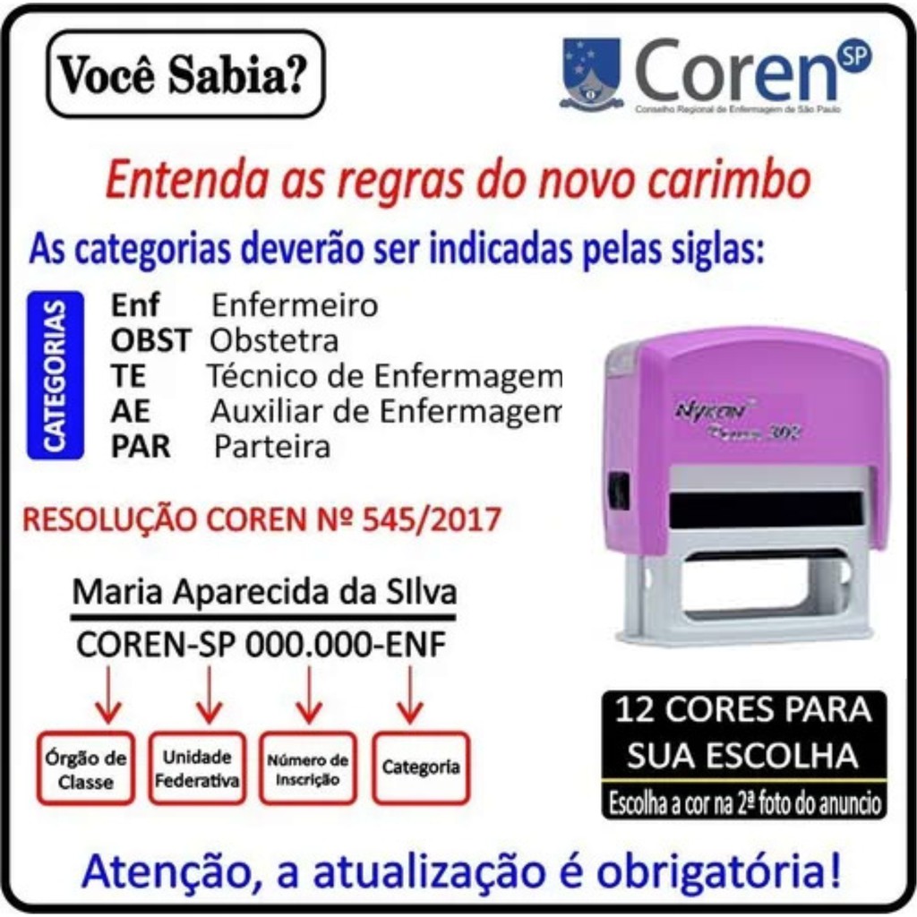 Carimbos - Enfermeiros - Tec. Enfermagem - Nova Resolução | Shopee Brasil