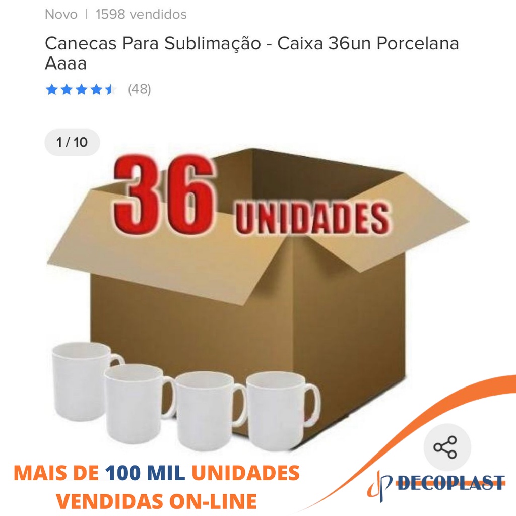 CAIXA 36 CANECAS SUBLIMAÇÃO 300ml