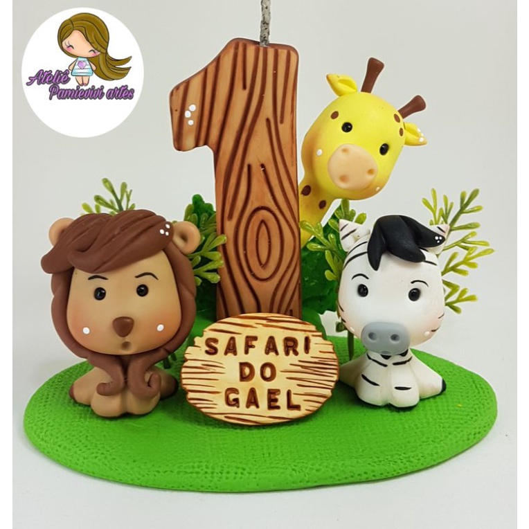 Vela Topo De Bolo De Aniversário Festa Comemoração Decoração Tema Safari  Desenho Infantil Criança