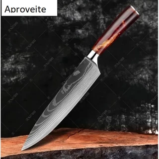 Faca Profissional Chef Churrasco Sashimi Aço Damasco Cor Prateado
