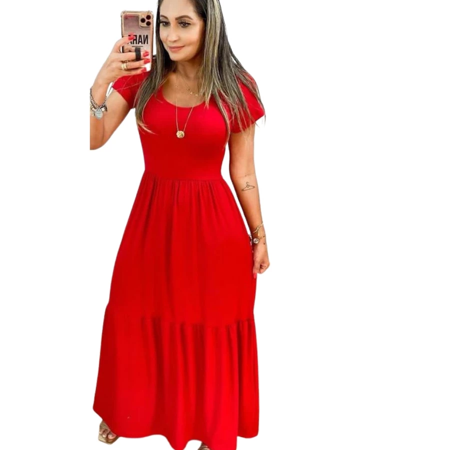 Vestido Longo em Malha Com Manga Estilo Casual Evangelico Saia Rodada