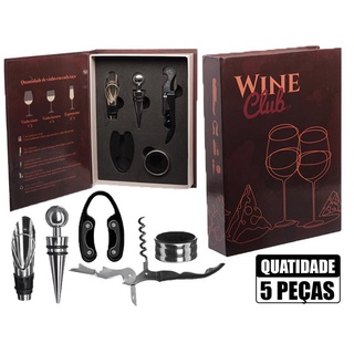 Jogo Acessorios P/Vinho Profissional Modelo Livro 5Pçs Inox