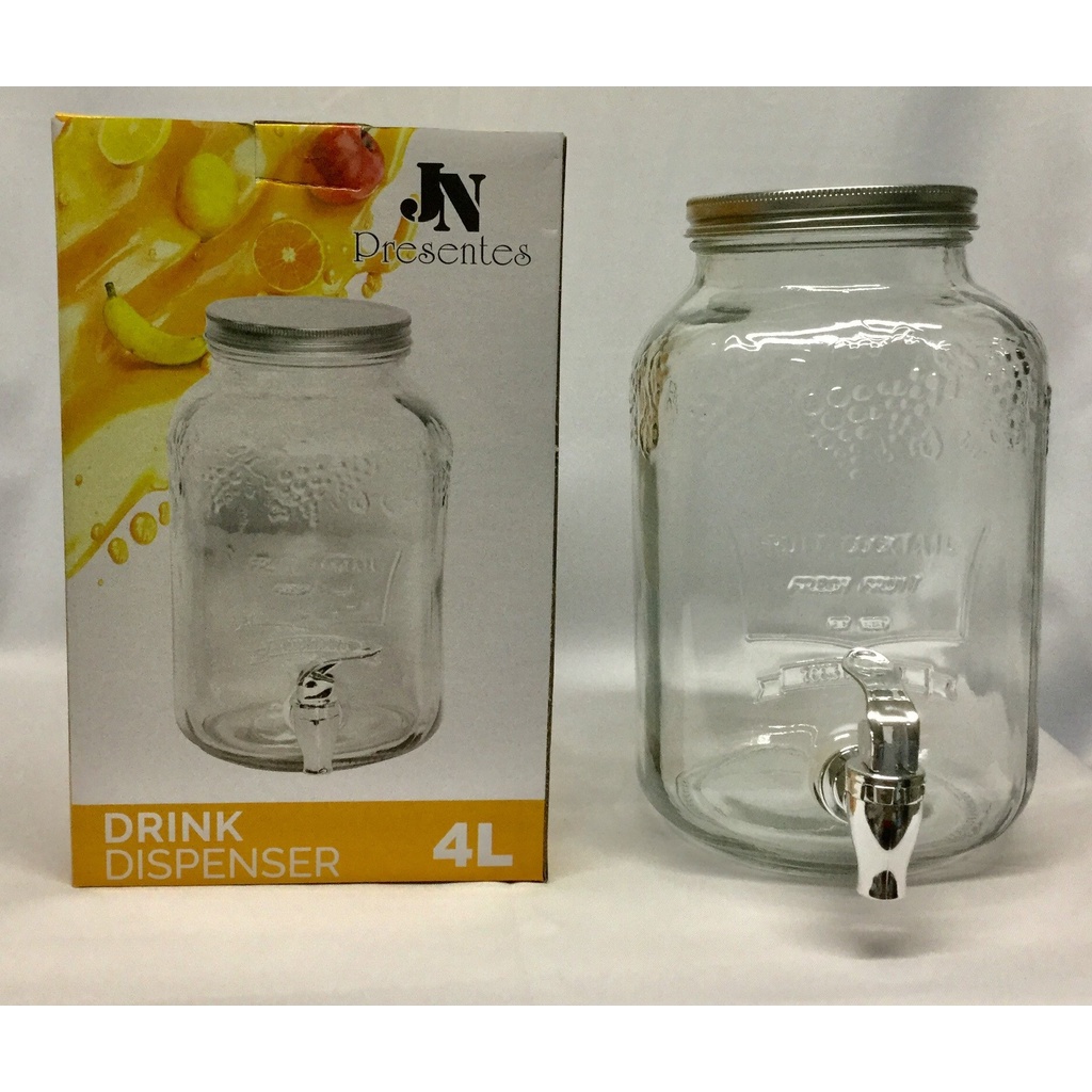 Suqueira De Vidro 4 Litros Com Tampa E Torneira