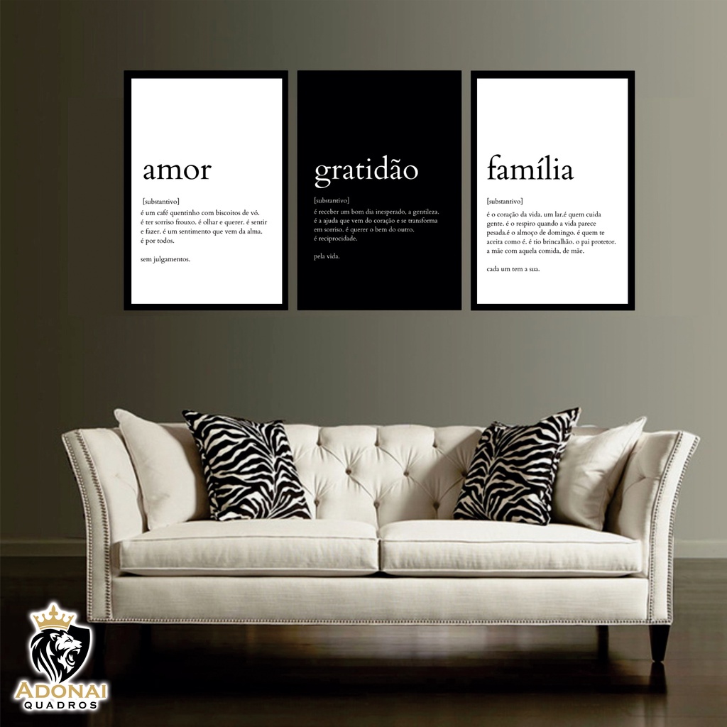 Quadro Decorativo com Moldura - Kit 3 quadros ( Amor Gratidão ) ref:060 |  Shopee Brasil