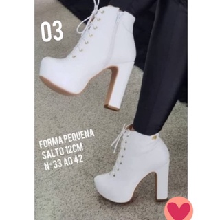 Bota feminina meia pata salto grosso zíper cadarço