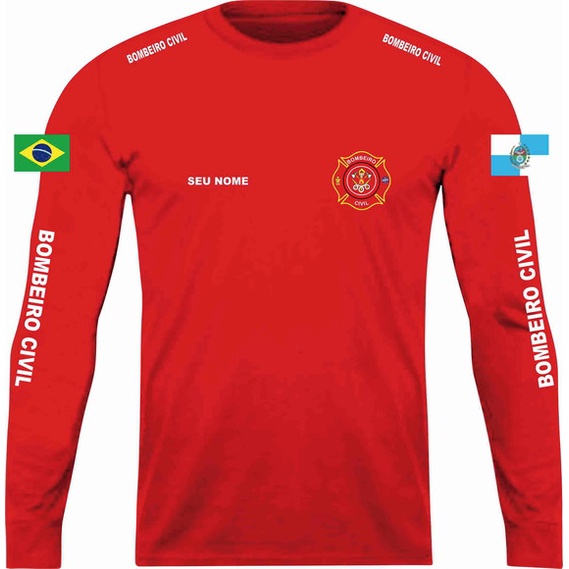Camisa Manga Longa Bombeiro Civil Profissional Com Seu Nome