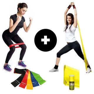 Kit Fitness - 1 Faixa Elástica Fisioterapia Academia Thera Band Para Exercícios Multifuncionais 1,5 metro Espessura 0.35mm + 1 Mini Band Fita Elástica De Resistência Para Academia Exercícios Yoga Musculação e Fisioterapia