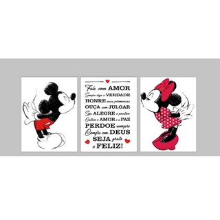 Quadro Decorativo kit com 3 Placas decorativas Mickey e Minnie em mdf Amor Perdoe Deus