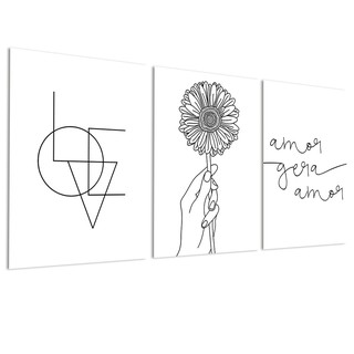 Conjunto Kit 3 Placas Quadros Decorativos 20x28 Mdf Amor Gera Amor Love Girassol P/ Sala Quarto