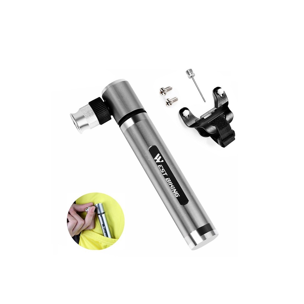 Bomba Bike Alumínio Portátil C/Suporte 160Psi Schrader/Presta/Agulha