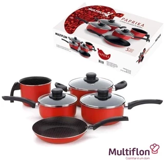Conjunto de Panelas 5 Peças Antiaderente Vermelho Multiflon