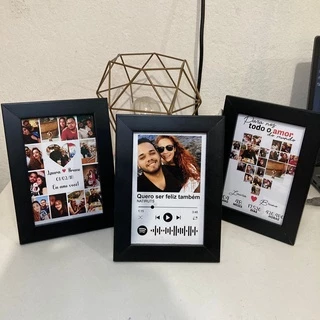 Quadro de casal personalizado - quadro musical interativo, quadro com foto - código spotify moldura preta - quadro 10x15