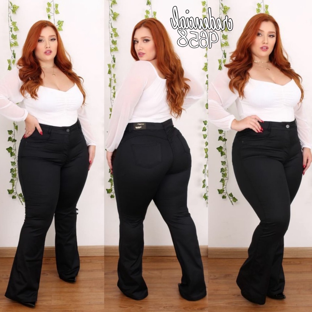 Calça Feminina Plus Size Flare - Preto