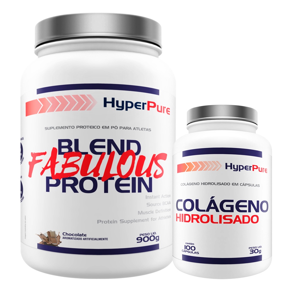 Kit Whey Protein Fabulous Blend Protein 900g + Colágeno 100 Cáps – HyperPure Kit Para melhor desempenho no treino