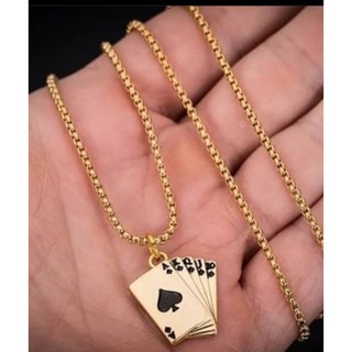 Corrente Masculina aço banhado a ouro pingente cartas baralho