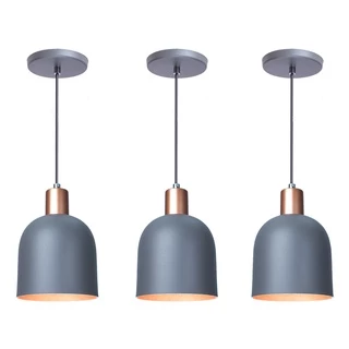 Kit 3 Pendente Lustre Luminária Open em Alumínio Cinza