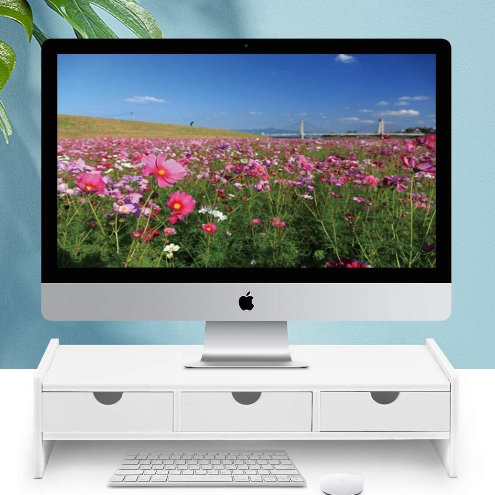 Suporte para monitor, prateleira para computador portátil com 3 gavetas organizadoras MDF 15 mm