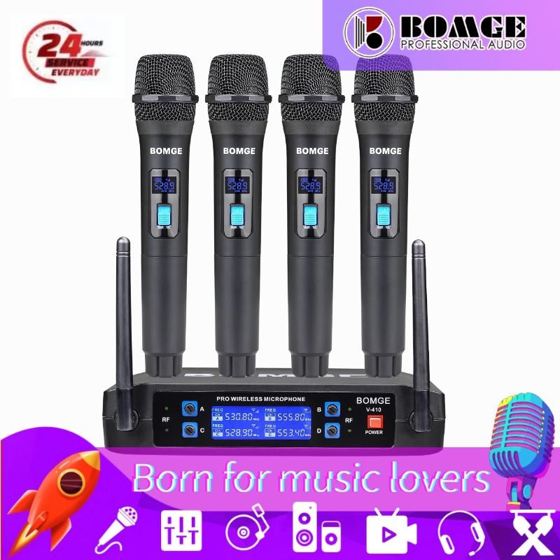 BOMGE Microfone Sem Fio Com De 4 Marchas 4 Mics Hand-held Para Karaokê/Festa/Casamento/Igreja/Confereência