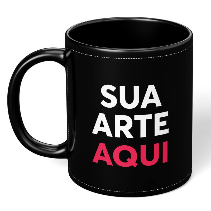 Caneca Personalizada com Sua Arte/Foto (Preta) - MONTAMOS SUA ARTE - 325ml de Porcelana Alta Qualidade