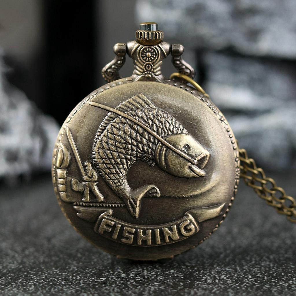Moda Homem Padrão De Pesca Desenho De Relógio De Bolso Mulher Colar Retro Relógios , Escolha ideal Para Presentes