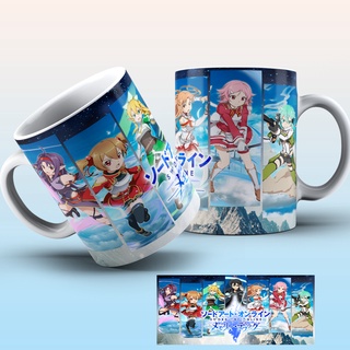 Caneca Sword Art Online Personagens Pose Interior E Alça Branca