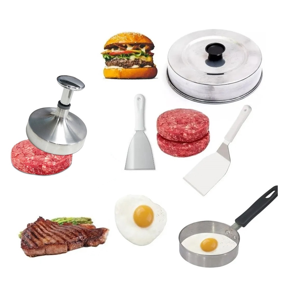 Kit Hambúrguer Hamburgueria - Espátulas Abafador Modelador Hambúrguer Ovos