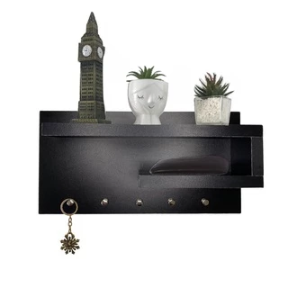 Porta Chaves Prateleira Decoração MDF Preto