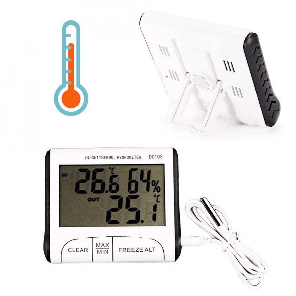 Termômetro Interno Externo Higrômetro Digital Relógio Dc103 | Shopee Brasil