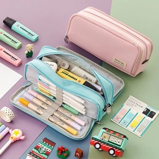 Angoo Dupla Face Caneta Saco Lápis Caso Especial Macaron Cor Lona Bolso Bolsa De Armazenamento Papelaria Escola B6899