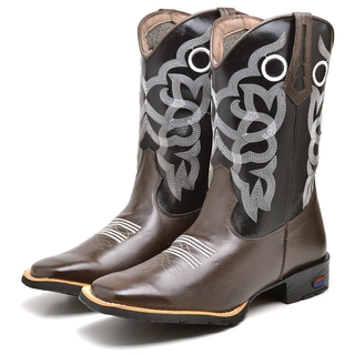 Bota Texana Bordada Masculina Cano Longo 2501 Rodeio Country Bico Quadrado