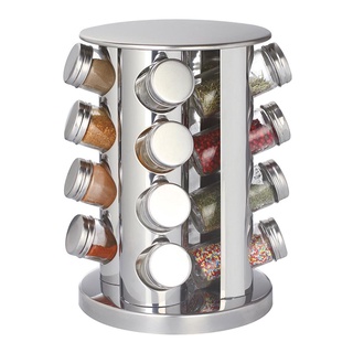 Porta Tempero e Condimento Suporte Giratório Inox 16 Potes de Vidro Prata PCON-006 Hauskraft