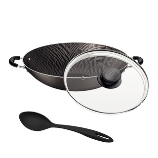 Panela Wok Tramontina Paris Antiaderente Starflon Max Tampa de Vidro 32cm 4,4 L Chumbo + Colher