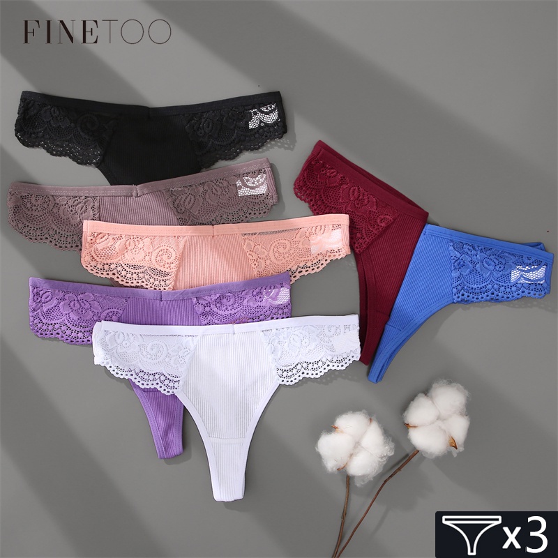 FINETOO 3pçs/Conjunto Calcinha Fio Dental De Algodão S-XL Flexível/Lingerie  Feminina