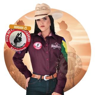 camisa country radade manga longa rodeio cowboy feminina bandeira agro