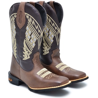 Bota Texana Masculina Bico Quadrado em couro legitimo Country Tribal