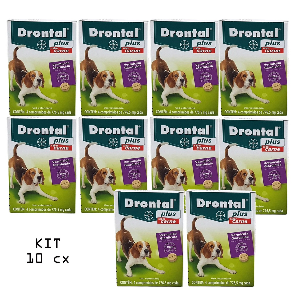 Drontal Plus Carne Cães 10kg 4 Comprimidos Bayer Kit 10 unid | Shopee ...