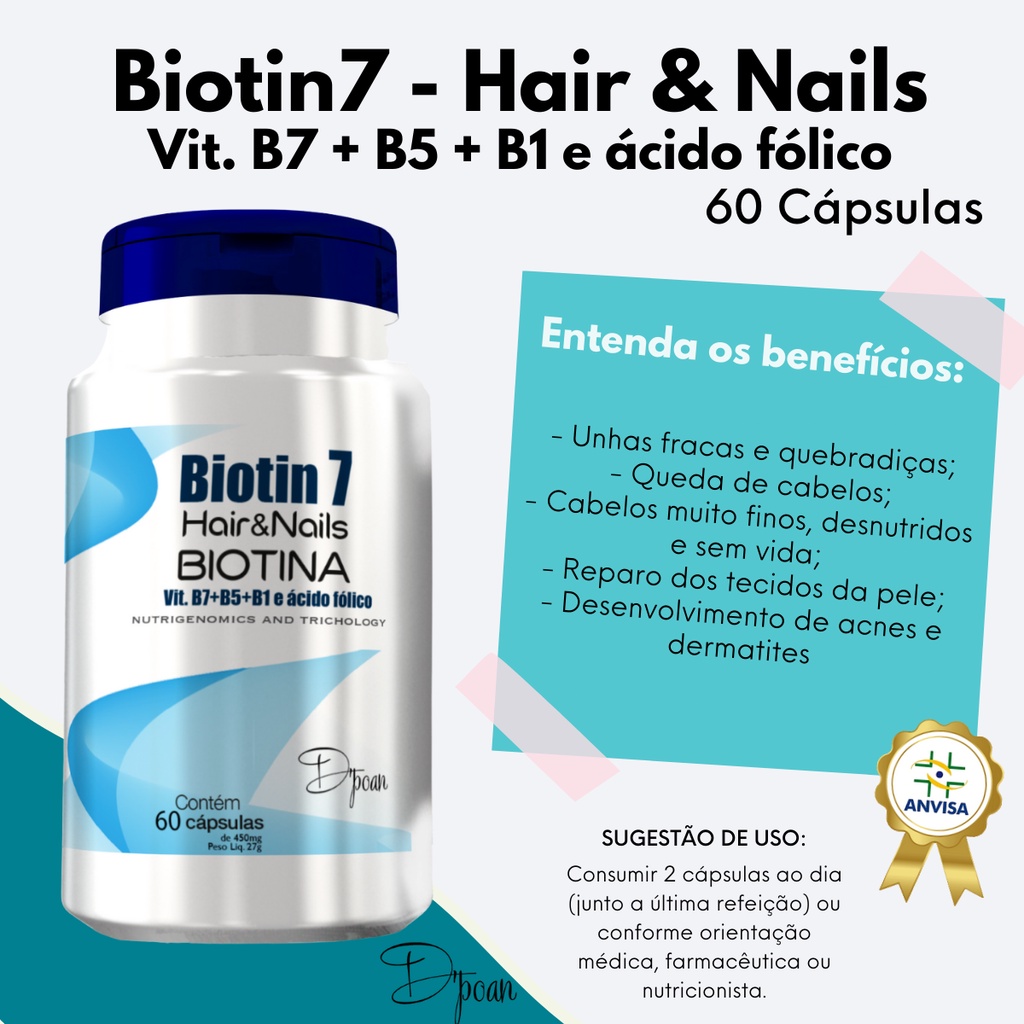 Vitamina Fortalecimento Cabelo e Unhas 60 cápsulas Unhas fracas ...