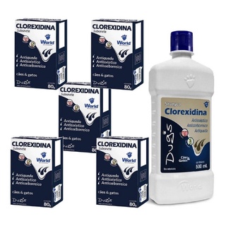 Kit 1 Shampoo + 5 Sabonete Clorexidina Anti Seborreia para cães