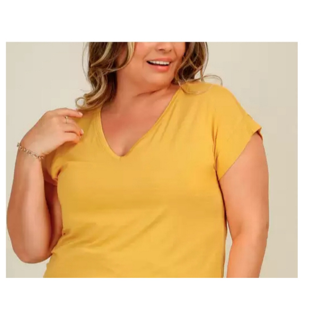 Blusinha Blusa Feminina Plus Size Feminina Gordinha Tecido Viscolycra  Decote V Casual Super Luxo .