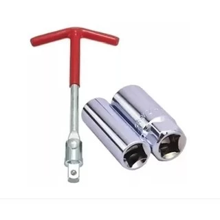 Chave de Vela Longa T com 2 soquetes 16mm e 21mm Articulada - Ferramenta para trocar velas de ignição Carro moto barco