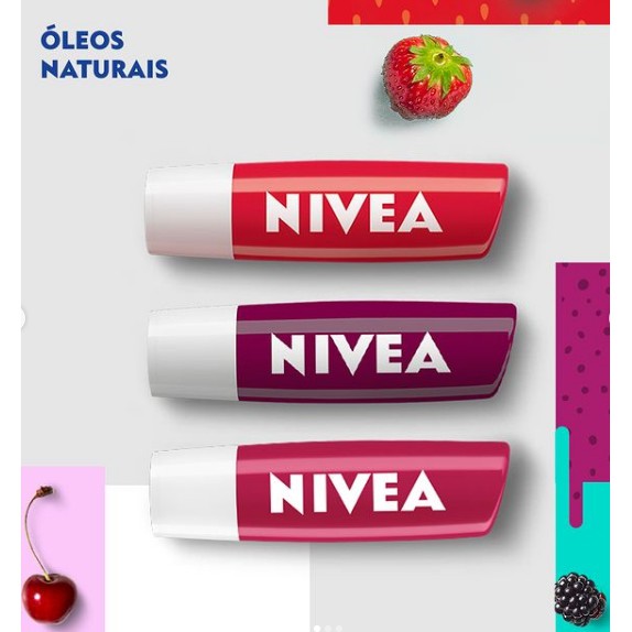 Protetor Labial Lip Balm Amora Morango Cereja Shine 4,8g Nivea
